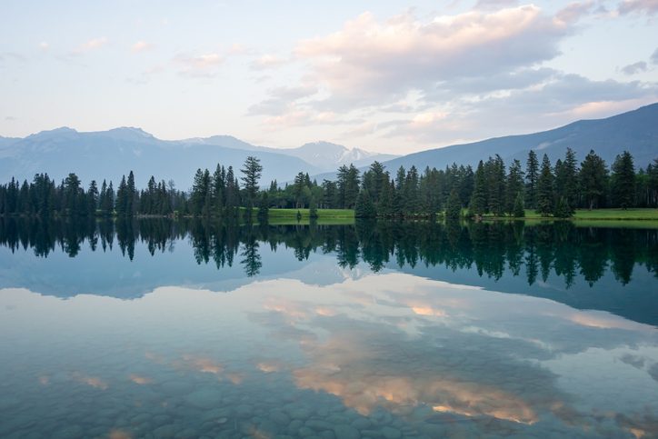 A lake with a reflective surface